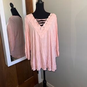 Maurices Blush Lace V-Neck Top